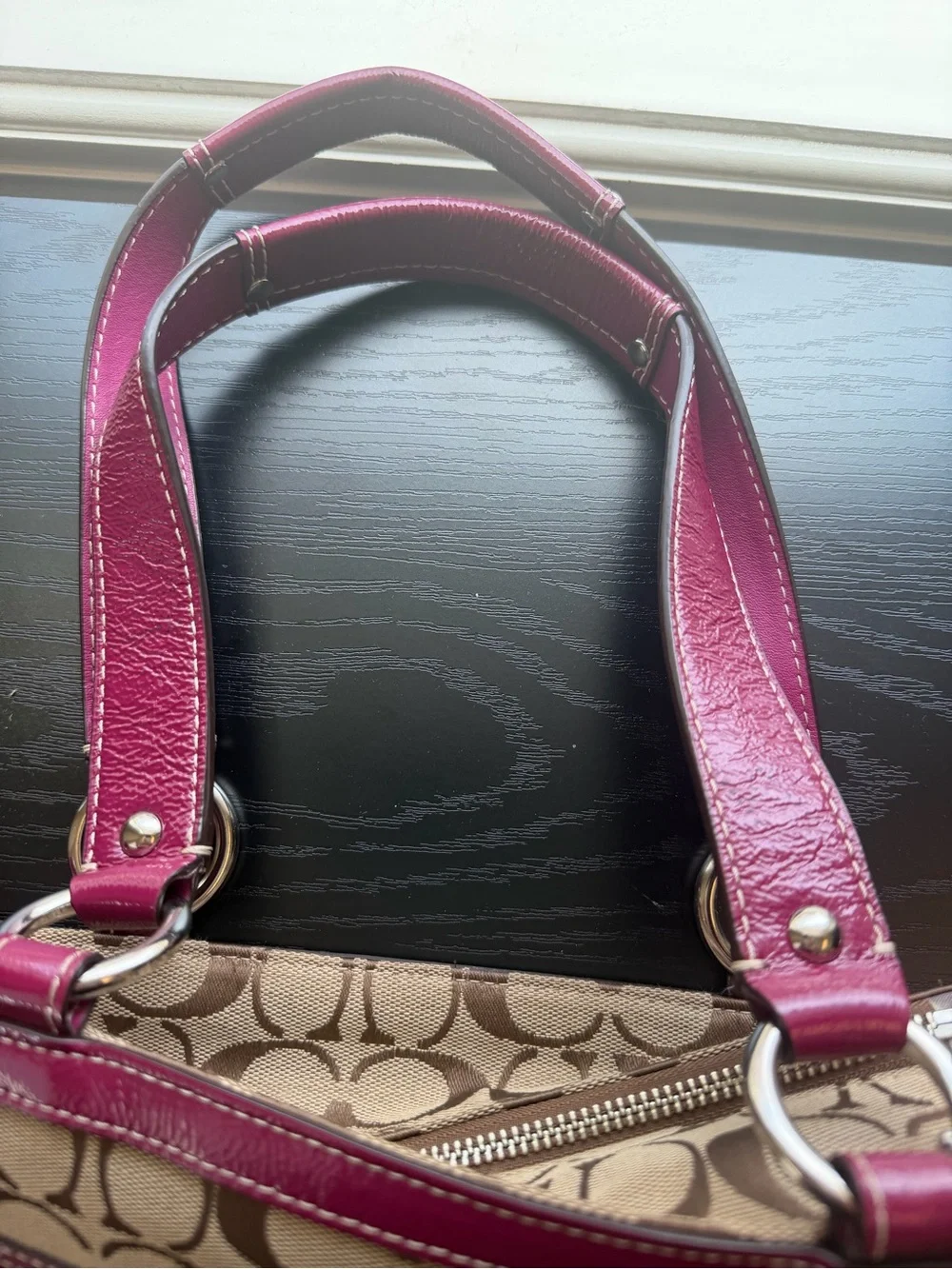 Coach Penelope Signature Canvas Tote with Berry Leather Trim Y2K F14693